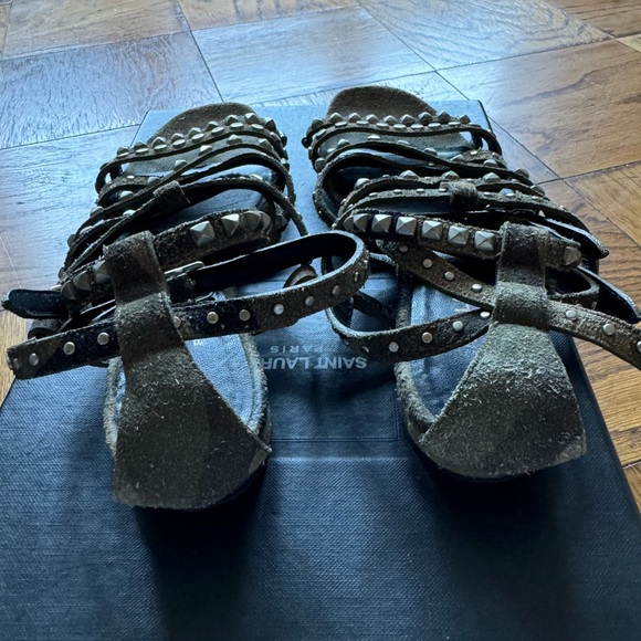 Yves Saint Laurent studded suede gladiator sandals, camo, size 5 - Picture 4 of 10